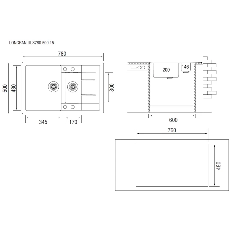 Кухонная мойка терра Longran Ultra ULS780.500 15 - 38