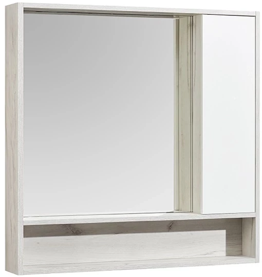 Зеркальный шкаф 100x91 см белый глянец/дуб крафт Акватон Флай 1A237802FAX10 зеркальный шкаф акватон флай 80 дуб крафт 1a237702fax10