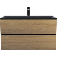 Тумба под раковину Uperwood Barsa 2937205253 89,8 см, подвесная, черный матовый/дуб сонома