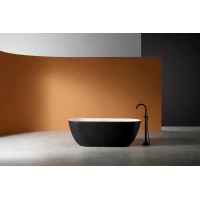 Ванна из литьевого мрамора Abber Frankfurt AM9941BW 170x75 см, отдельностоящая, белый матовый/черный матовый