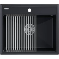 Кухонная мойка Paulmark Stepia PM115951-BLM+R375-BS 59x51 см, черный металлик 