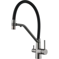 Смеситель для кухни Fmark FS1462-Q01 с подключением к фильтру, гибким изливом, графит/черный