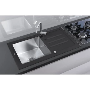 Изображение товара кухонная мойка tolero ceramic glass нержавеющая сталь/черный tg-860