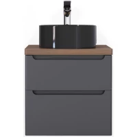 Тумба с раковиной серый матовый 60 см со столешницей бук темный Jorno Wood Wood.01.60/P/GR + Wood.06.60/DW + 0008691