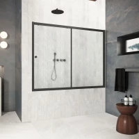 Шторка на ванну Vegas Glass ZV Protec 180 02M 02 180 см, профиль черный матовый, стекло шиншилла