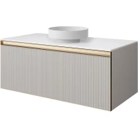 Тумба с раковиной Armadi Art Quatro Cashmere Fuga 790-M1-100-CM-RIB-MG + 792-100-W + 801-R-MW 101 см , подвесная, со столешницей, кашемир матовый