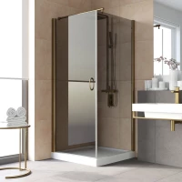 Душевой уголок Vegas Glass EP-Fis LUX 80 05 07 L 80x80 см L, профиль бронза, стекло графитовое