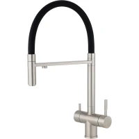 Смеситель для кухни PEZARO PZM.307.INOX с подключением к фильтру, гибким изливом, нержавеющая сталь