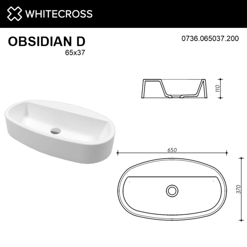 Раковина 65x37 см Whitecross Obsidian D 0736.065037.200