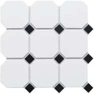Керамическая мозаика Octagon big White/Black Matt (CLA006) 300x300x6