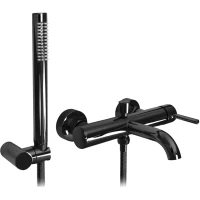 Смеситель для ванны Rea Lungo REA-B4422 с душевым гарнитуром, черный глянец