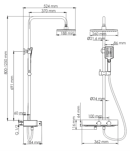 Душевая система 260х188 мм WasserKRAFT Thermo A11401 - фото 10