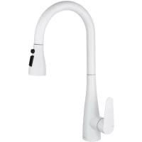 Смеситель для кухни Wonzon & Woghand WW-121E201B-MW с выдвижным изливом, белый матовый