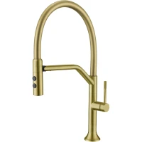 Смеситель для кухни Fmark FS0052C-07 с гибким изливом, золотой матовый