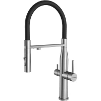 Смеситель для кухни KuchenStern Elit FE 407SS40 CoolStart, с подключением к фильтру, гибким изливом, нержавеющая сталь