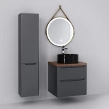 Комплект мебели серый матовый 60 см со столешницей бук темный, раковина черный матовый Jorno Wood Wood.01.60/P/GR + Wood.06.60/DW + 0008691 + Wood.02.50/TK
