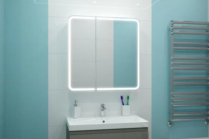 Зеркальный шкаф Misty Альфредо МВК24 80x80 см R, с LED-подсветкой, сенсорным выключателем, белый матовый