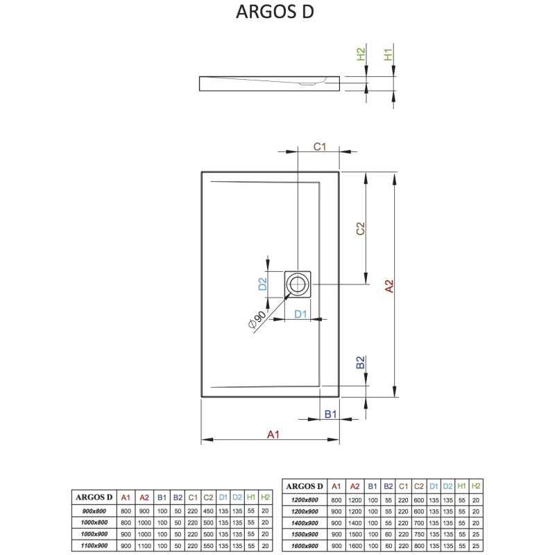 Акриловый поддон 90x80 см Radaway Argos D 4AD89-01