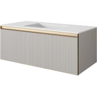 Тумба с раковиной Armadi Art Quatro Cashmere Fuga 790-M1-120-RIB-CM-MG-LED + 793-120-W 121 см, подвесная, с подсветкой, кашемир матовый