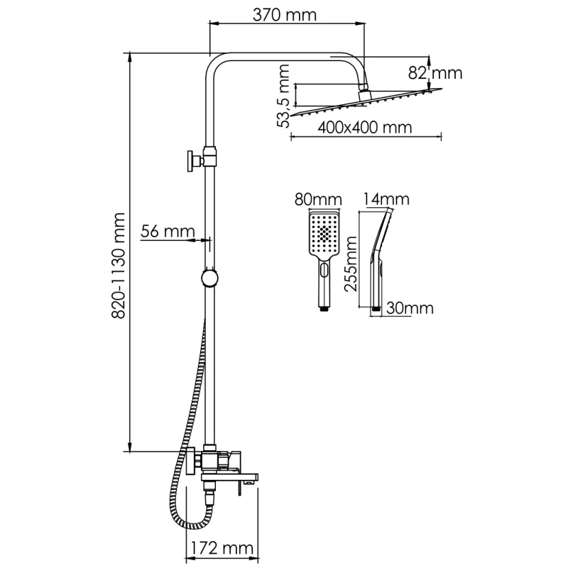 Душевая система 400 мм WasserKRAFT A177.119.126.010.CH