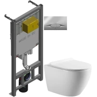 Комплект подвесной унитаз Art&Max Bianchi AM9311CHR/SC + система инсталляции Jacob Delafon E29025-NF + E29027-CP