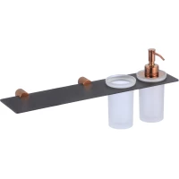 Стакан для зубных щеток с дозатором для жидкого мыла Savol S-002169HD настенный, черный матовый/розовое золото