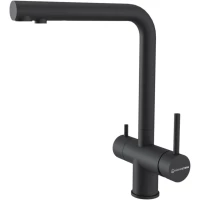 Смеситель для кухни KuchenStern Fokus FS 401BL40 CoolStart, с подключением к фильтру, выдвижным изливом, черный матовый