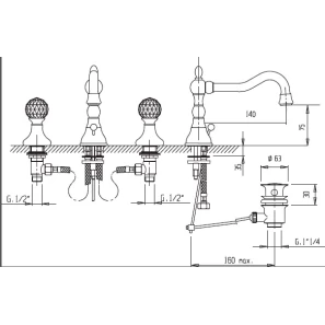 Изображение товара смеситель на раковину на три отверстия хром, ручки swarovski cezares atlantis atlantis-bls2-01-sw