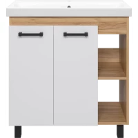 Тумба под раковину Misty Крафт П-Кра-07080-011 77 см, напольная, белый глянец/дуб крафт золотой