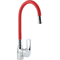 Смеситель для кухни Славен Прораб Серия-Ц СЛ-ОД-Ц2К с гибким изливом, хром/красный