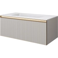 Тумба с раковиной Armadi Art Quatro Cashmere Fuga 790-M1-100-CM-RIB-MG-LED + 793-100-W 101 см, подвесная, с подсветкой, кашемир матовый