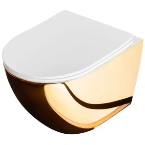 Изображение товара унитаз подвесной rea carlo mini rea-c0669 безободковый, с сиденьем микролифт, белый/золото