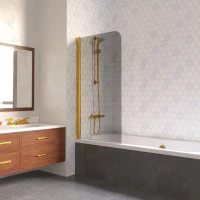 Шторка на ванну Vegas Glass EV LUX 60 09 07 L 60 см L, профиль золотой, стекло графитовое