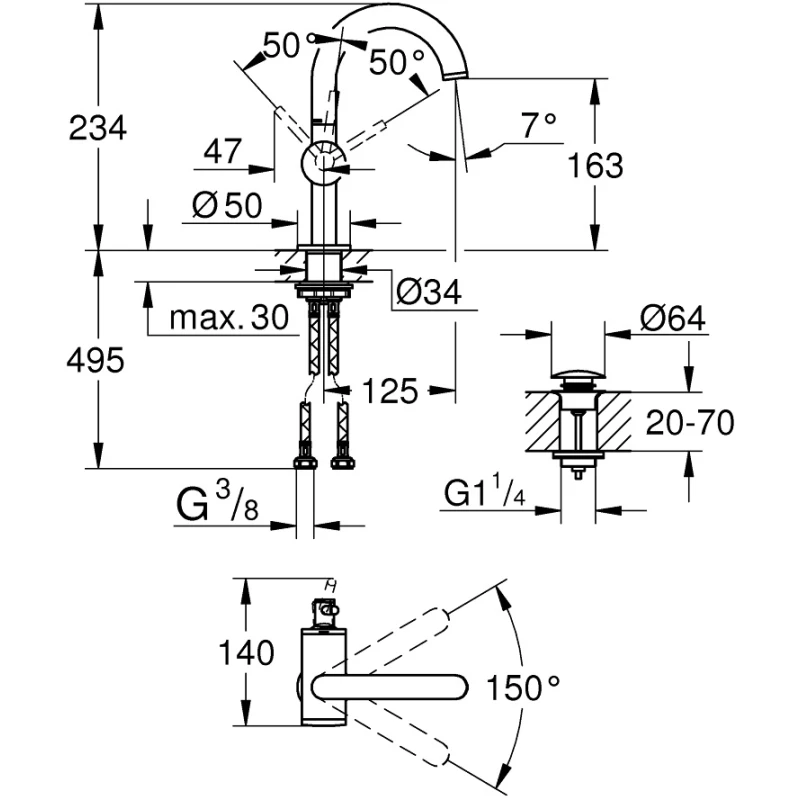 Смеситель для раковины с донным клапаном Grohe Atrio New 32043DC3