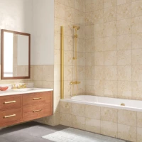 Шторка на ванну Vegas Glass EV LUX 75 09 crystalvision L 75 см L, профиль золотой, стекло прозрачное