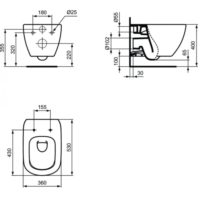 Комплект подвесной унитаз T007901 + T352701 + система инсталляции R020467 + R0117AA + R018667 Ideal Standard Prosys Tesi R029901 