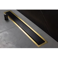 Душевой трап (лоток) Pestan Confluo Premium Black Glass Gold Line 13100117 75 см, с решеткой, щелевой, золотой/матовый хром
