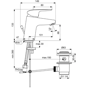 Изображение товара смеситель для раковины с донным клапаном ideal standard ceraflex b1707aa