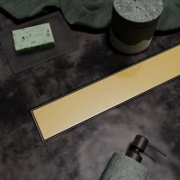 Душевой трап (лоток) Veconi Stesso VS600G 60 см, с решеткой, щелевой, золотой матовый