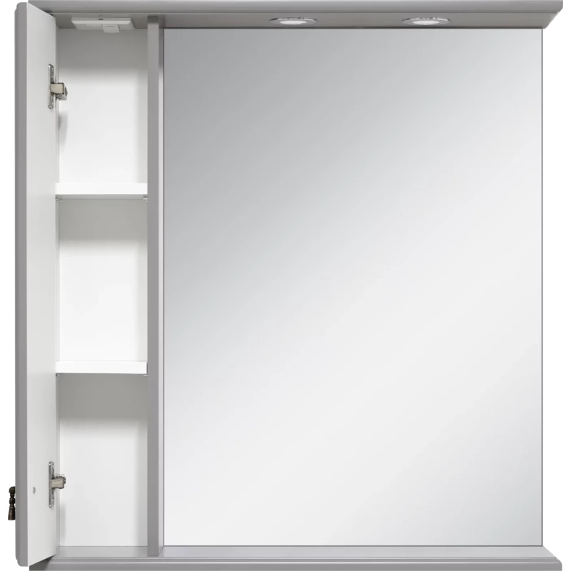 Зеркальный шкаф Misty Лувр П-Лвр03065-1504Л 65x80 см L, с подсветкой, выключателем, серый матовый