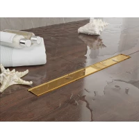 Душевой трап (лоток) Plumberia Selection Linear PSL90OR 90 см, с решеткой, 2 в 1 под плитку, золотой