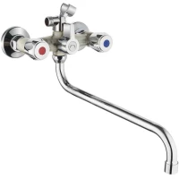 Смеситель для ванны Plstart PL2210-26 универсальный, с душевым гарнитуром, хром/серый мрамор