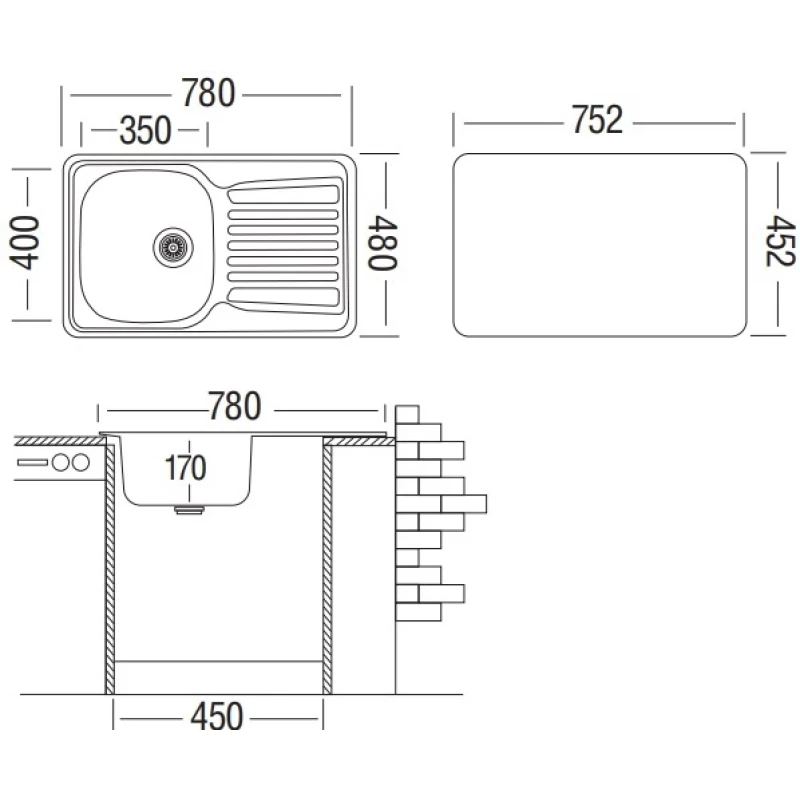 Кухонная мойка полированная сталь Ukinox Комфорт COP780.480 -GT6K 1R