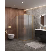 Душевой уголок Cezares Molveno MOLVENO-A-22-90+20-P-BORO 110x110 см, профиль золотой матовый, стекло текстурное