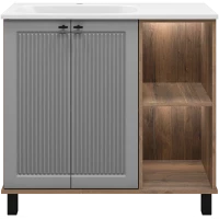Тумба под раковину Brevita Lumus LUM-06070-0842ЯL 89,9 см L, напольная, серый матовый/дуб галифакс