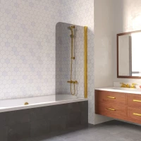 Шторка на ванну Vegas Glass EV LUX 60 09 07 R 60 см R, профиль золотой, стекло графитовое