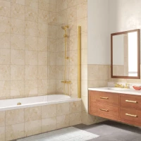 Шторка на ванну Vegas Glass EV LUX 75 09 crystalvision R 75 см R, профиль золотой, стекло прозрачное