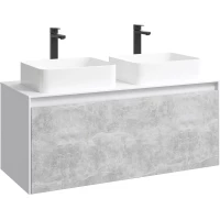 Тумба с раковиной белый глянец/бетон светлый 120 см Aqwella 5 Stars Mobi MOB0112W + MOB0712BS + 4640021064269 + 4640021064269