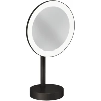 Зеркало косметическое Kludi Vela R 58995N2F с 3x увеличением, настольное, с подсветкой, выключателем, оружейная сталь матовый