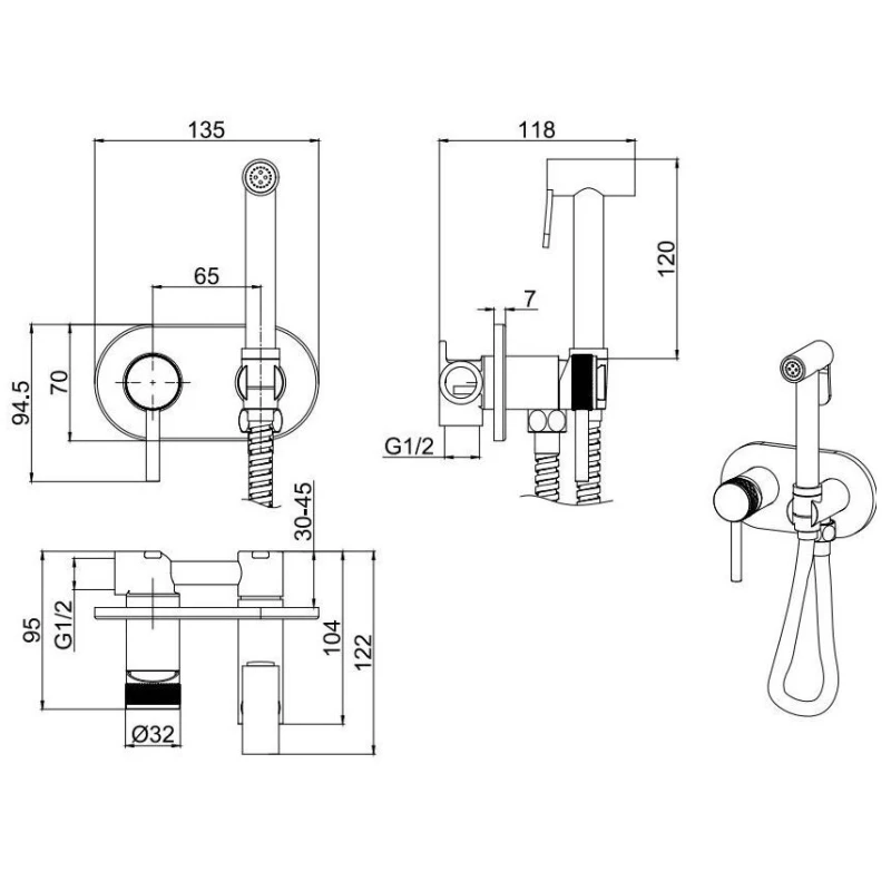 Гигиенический душ Allen Brau Priority 5.31005-BN со смесителем, никель